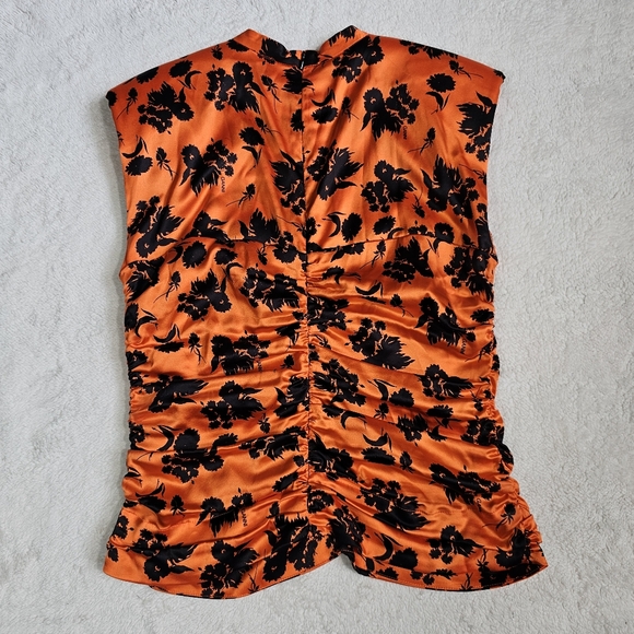GANNI silk orange and black stretch floral print ruched size M - Picture 7 of 13